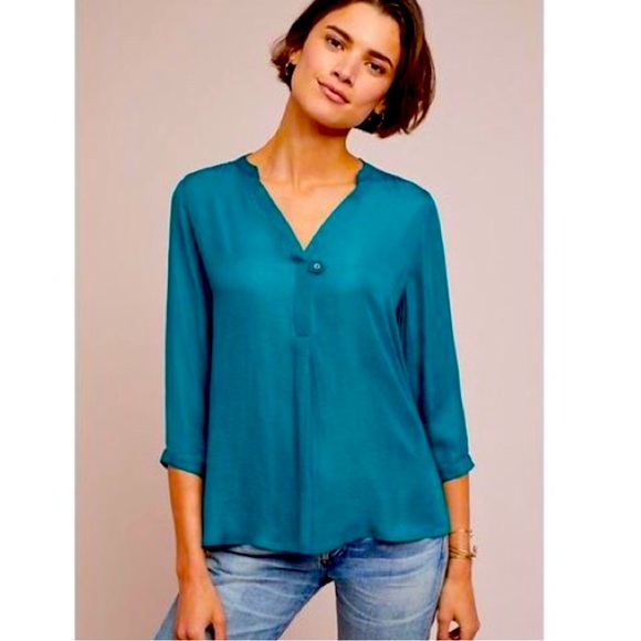 Anthropologie Dolan left coast Large Teal blue green Jillie top mixed media tab - Picture 1 of 13